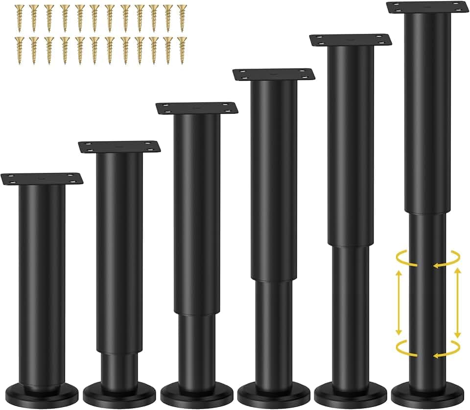 Wlrrcwdttc 6 Pcs Adjustable Height Bed Support Legs for Bed Frame/Bed Center Slat, Metal Adjustable Furniture Legs 7.08-12.2 inch for Bed/Sofa/Cabinet/Couch/Dresser/Table, Heavy Bed Legs Replacement