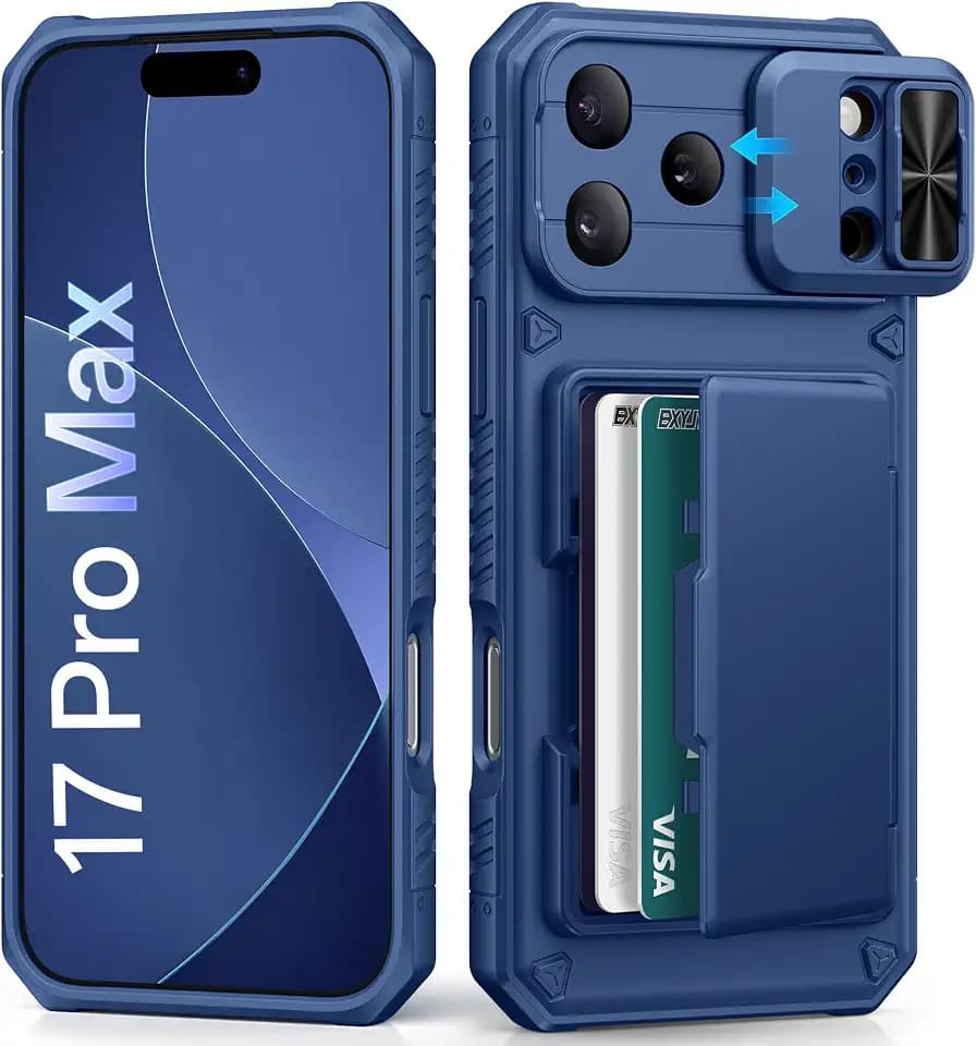 BXYJY for iPhone 17 Pro Max Case Wallet with Dual Camera Cover, Blue