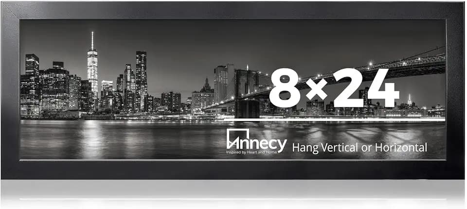 Annecy 8x24 Picture Frame Black（1 Pack）, Panoramic Picture Frame for Wall Decoration, Classic Black Minimalist Style Suitable for Decorating Houses, Offices, Hotels