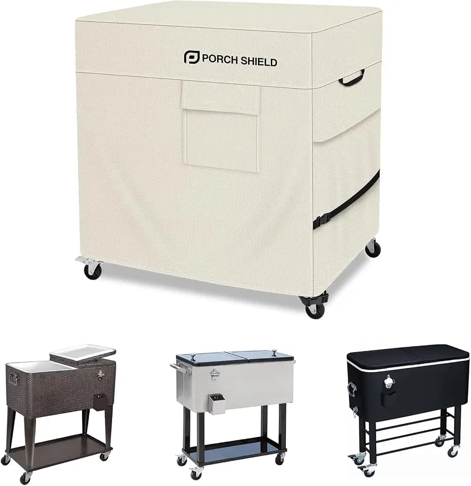 Porch Shield Patio Rolling Cooler Cart Cover 36"L x 20"W x 32"H, Light Tan