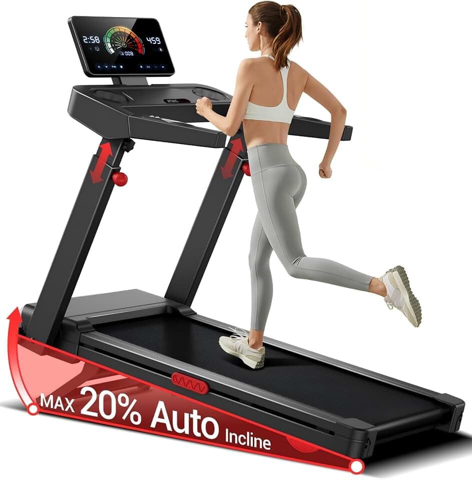 UMAY Laufband mit Steigung Automatisch um 20%, 14 KM/H Laufband Für Zuhause Klappbar 4-stufiger Verstellbarer Konsole und Leisem 3,5-PS-Motor, Treadmill for Home Max. 180 KG