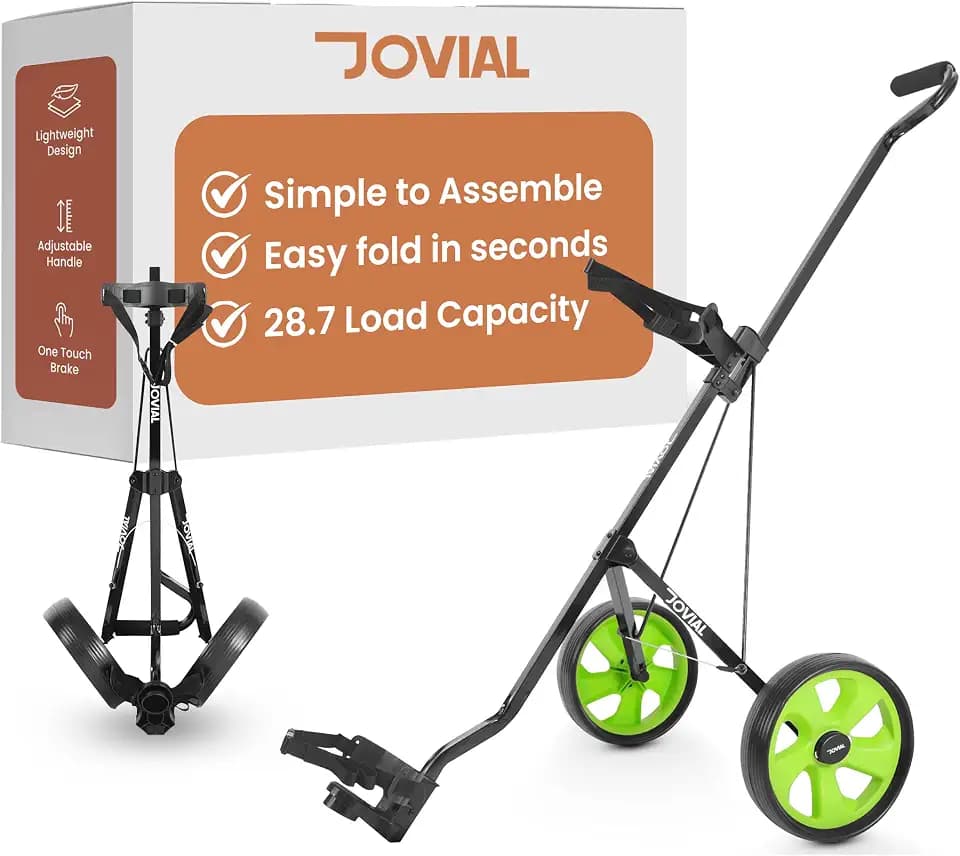 JOVIAL 2 Wheel Golf Pull Cart – Lightweight Foldable Golf Cart with Golf Bag Storage, Adjustable Handle, Aluminum Frame, Compact Collapsible Design for Easy Travel
