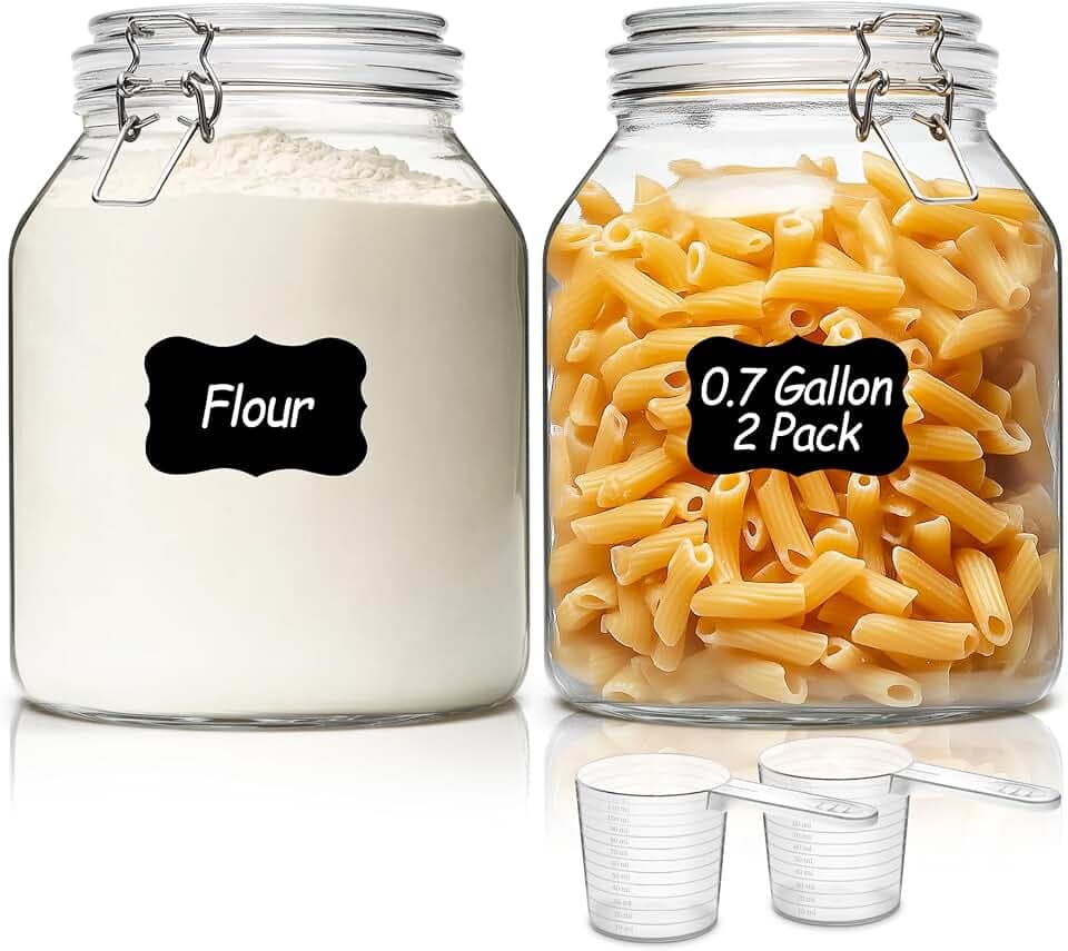 ComSaf Glass Pantry Jars with Airtight Lids 0.7 Gallon 2 Pack Wide Mouth