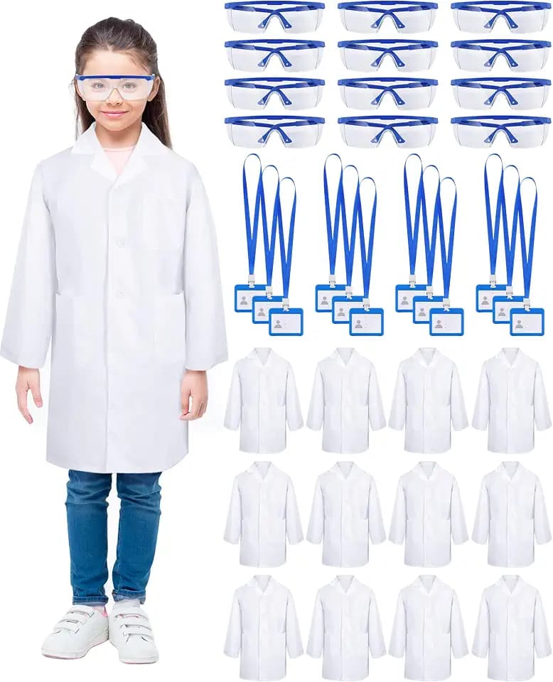 Xtinmee 24 Sets Kids Lab Coat Science Kit Bulk, White, Small