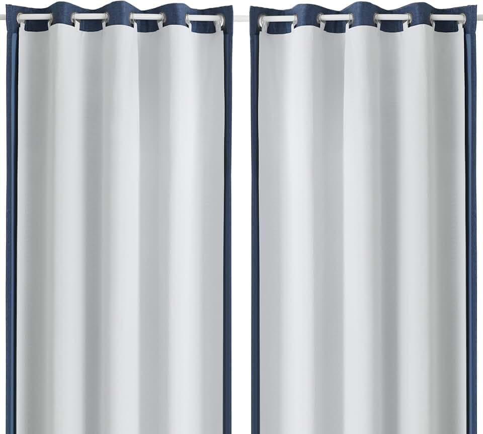 OWENIE Greyish White 100% Blackout Curtain Liner 2 Panels Set for Bedroom Living Room, Thermal Insulated Curtains Liner for 84 Inch long Curtains, Each 50"Wx80"L, 2 Liners Per Set with 17 Pieces Rings