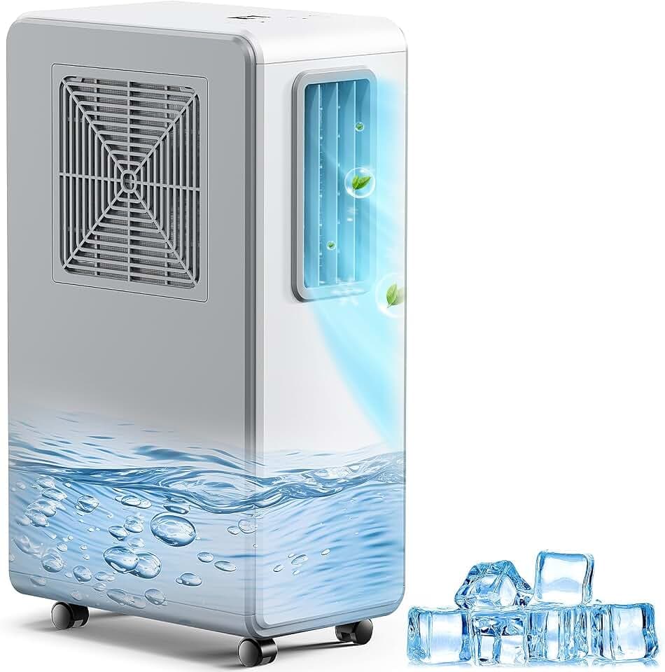 4-in-1 Mobile Klimaanlage& Luftkühler, Klimageräte Luftentfeuchter Belüftung, 24 Timer leise Perfekt für Schlafzimmer und Büro Küche (Reinweiß)