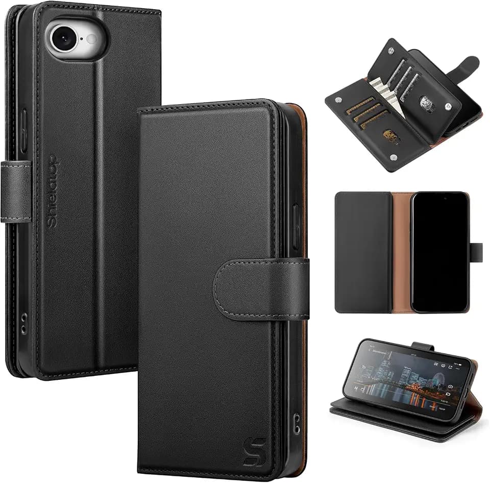 Shieldtop for iPhone 17e / 16e Wallet Case with Card Holder,Black
