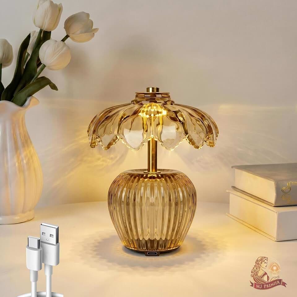 MJ PREMIER Rechargeable Table Lamp, Small Cordless Lamp with Timer, Yellow