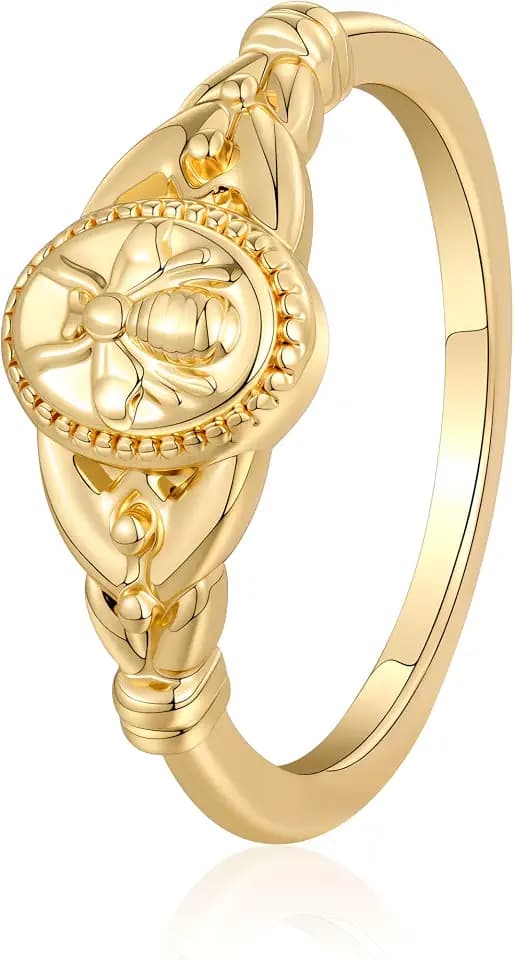 Coshilta 14K Gold Plated Cubic Zirconia Ring for Woman, Multi CZ Simulated Diamond Cluster Ring Marquise Round Rings Thin Stackable Knuckle Band Trendy Jewelry Gift Size 6-10 (Bee, 7)