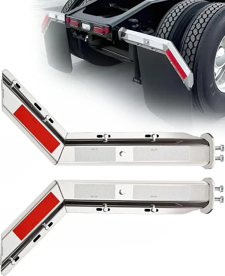 2 1/2" Angled Stainless Mud Flap Hangers for Semi Trucks Mudflap Hangers for Semi Mud Flaps Holder Mount with Reflective Strip Sticker 30" Length