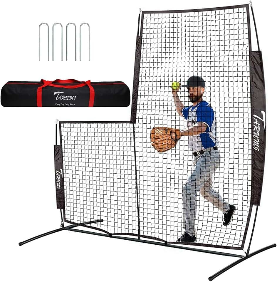 TARUMG Portable 7X7 Baseball Pitching Screen&L Screen Pitcher Safety Net