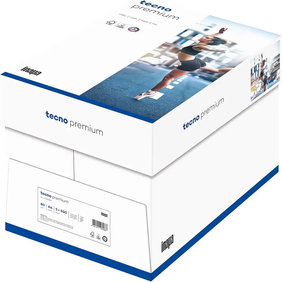 inapa Drucker-/Kopierpapier tecno Premium: 80 g/m², A4, 2.500 Blatt (5x500), hochweiß
