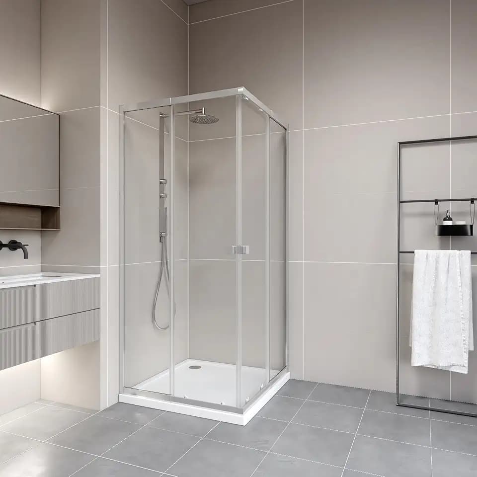 MARWELL Duschkabine Flexi 77-90x77-90-190 cm Eckdusche mit hochwertigen verstellbaren Alumuniumprofilen in silber matt Duschabtrennung mit aushängbaren Schiebetüren zur Reinigung