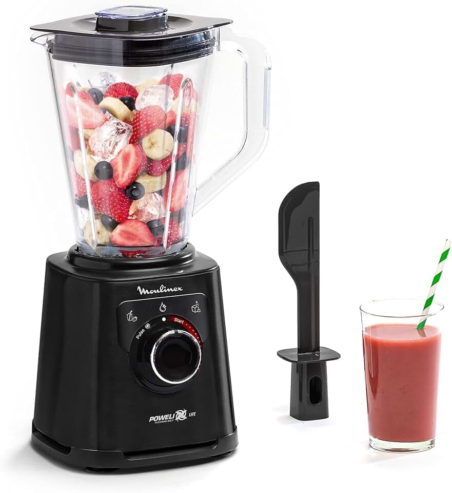 Moulinex Perfect Mix+ LM88A8 Standmixer, 1200 W, schnelle Ergebnisse, 1,5 l Fassungsvermögen, 3 Programme: Smoothie-Mixer, Eiszerkleinerer, Autoclean, Tritan-Krug, inklusive Paddel, Schwarz