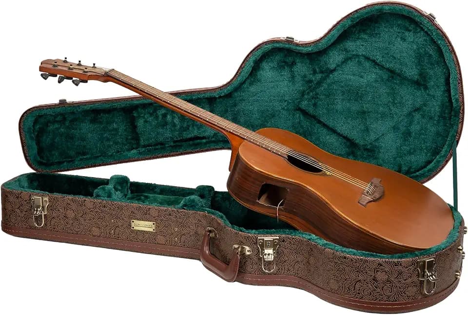 Crossrock Designer Series - Holzetui für OM/000-14 Fret Akustikgitarre - Sicherheitsschloss, Metallfüße, Stauraum- Blütenbraun(CRW530OMBQ)