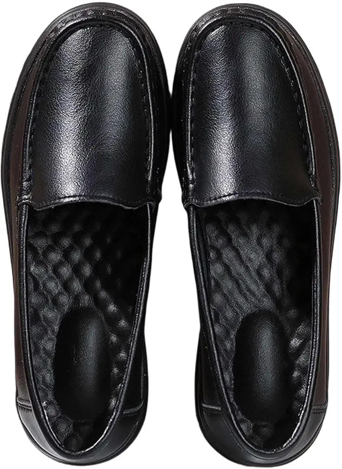 Women's Nursing Shoes Waterproof Slip-Resistant Work Loafers Lightweight Leather Shoes for Nurses Hospital Food Service Black