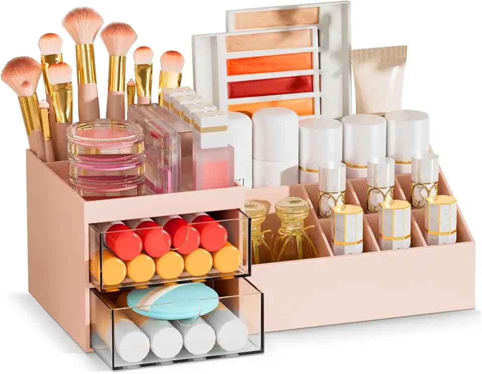 Subsky Make up Organizer mit Schubladen, Kosmetik-Aufbewahrung, Hautpflege Organizer, Multifunktions-Organizer für Büro, Kosmetik-Aufbewahrungsbox mit Schubladen für Schminktisch, Badezimmer, Rosa