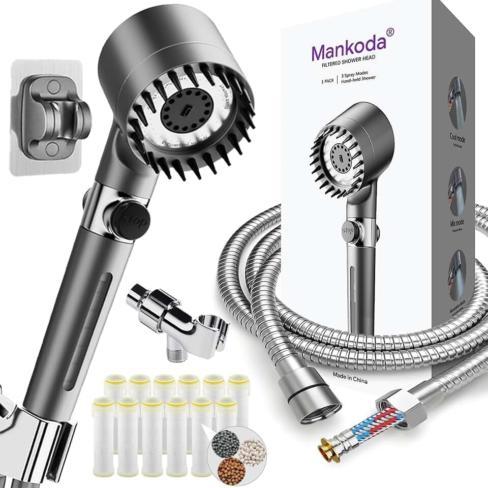 Filtered Shower Head with Handheld, 12 Replacement Filters for Hard Water & Chlorine Removal, 75" High Pressure Anti-Burst Hose, Power Wash for Deep Cleaning & One-Button Pause Switch for Kids & Pets