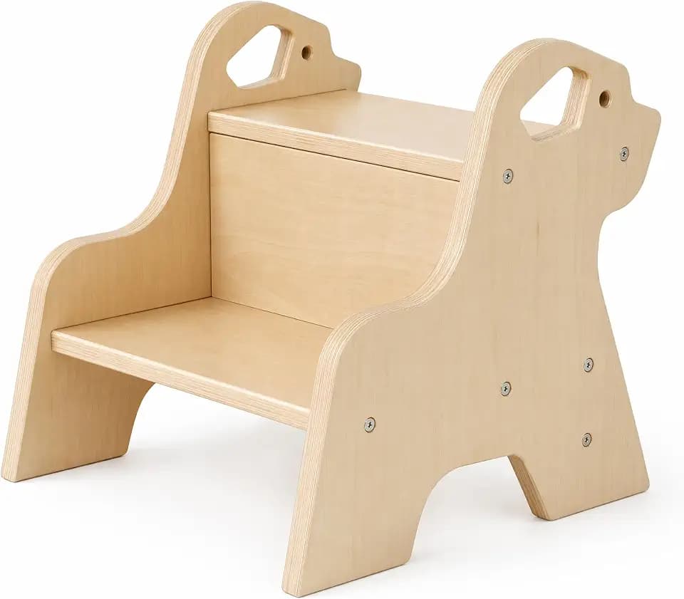 Tritthocker für Kinder - 2-Stufig Hocker Kinderschemel (Holzfarben)