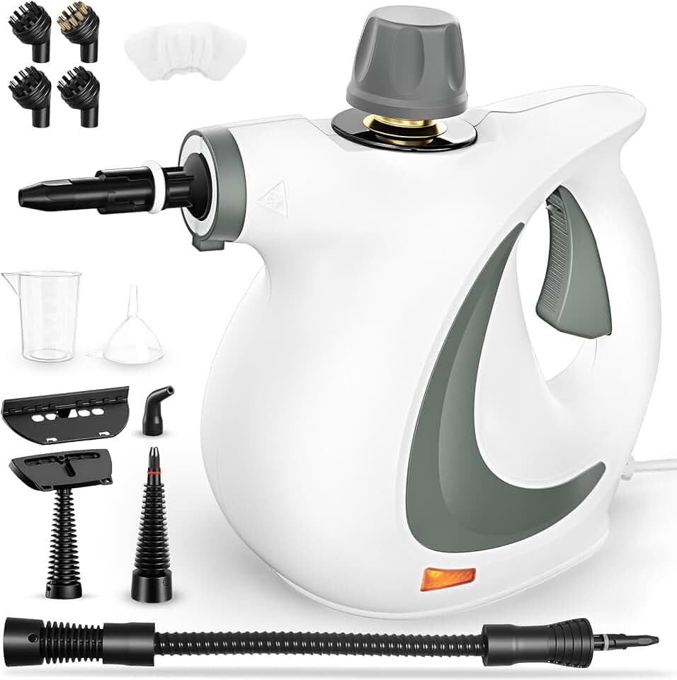 Dampfreiniger, Handdampfreiniger für das Haus Mehrzweck mit 12-teiligem Zubehör, 3 Bar Dampfdruck 350ML 1300W chemikalienfreier Dampfreiniger, Reinigung von Küche, Böden, Fliesen, Sofas(Weiß)