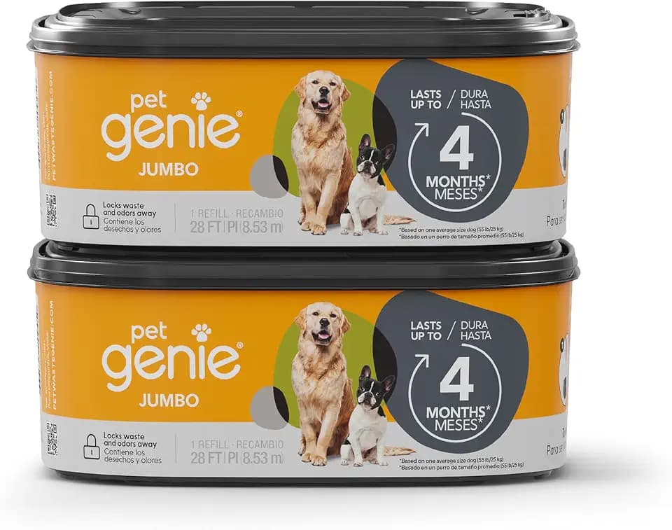 Pet Genie Refill Bags | Jumbo 2-Pack, 56 Total ft | Up to 8 Months of Supply in 2 cartridges | Ultimate Odor Control Dog Poop Bags