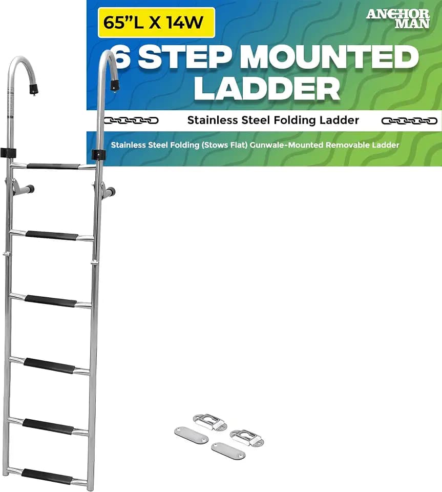 Anchor-Man Stainless Steel Boat Ladder 6-Step, 65 in Reach, 400 lb, Folding