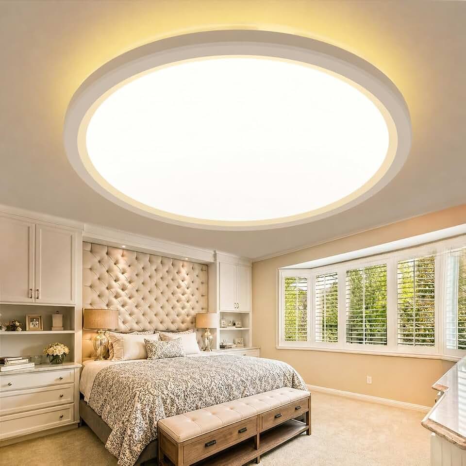 slochi LED Deckenleuchte 29CM 24W 2400LM, 3 Farben Deckenlampe 3000K/4500K/6500K, Flach Rund Badezimmer Lampe Wasserfest, Badlampe Decke für Küche Wohnzimmer Schlafzimmer