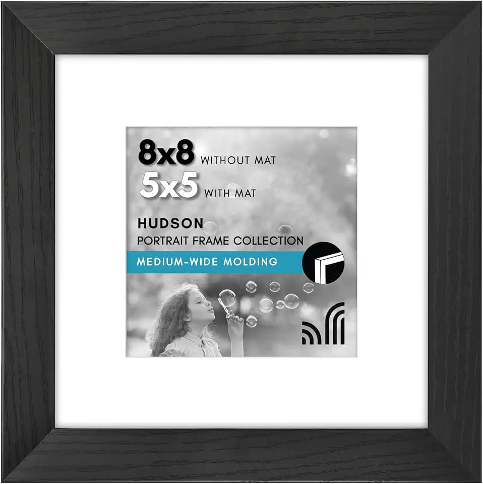 Americanflat 8x8 Picture Frame - Matted to 5x5 - Engineered Wood - Black