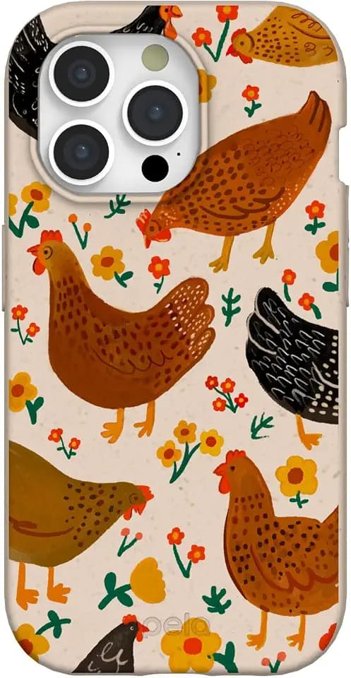 Pela | Phone Case Compatible with iPhone 15 Pro | Limited Edition | Supports Wireless Charging | Cute Eco Friendly | Chicken Garden