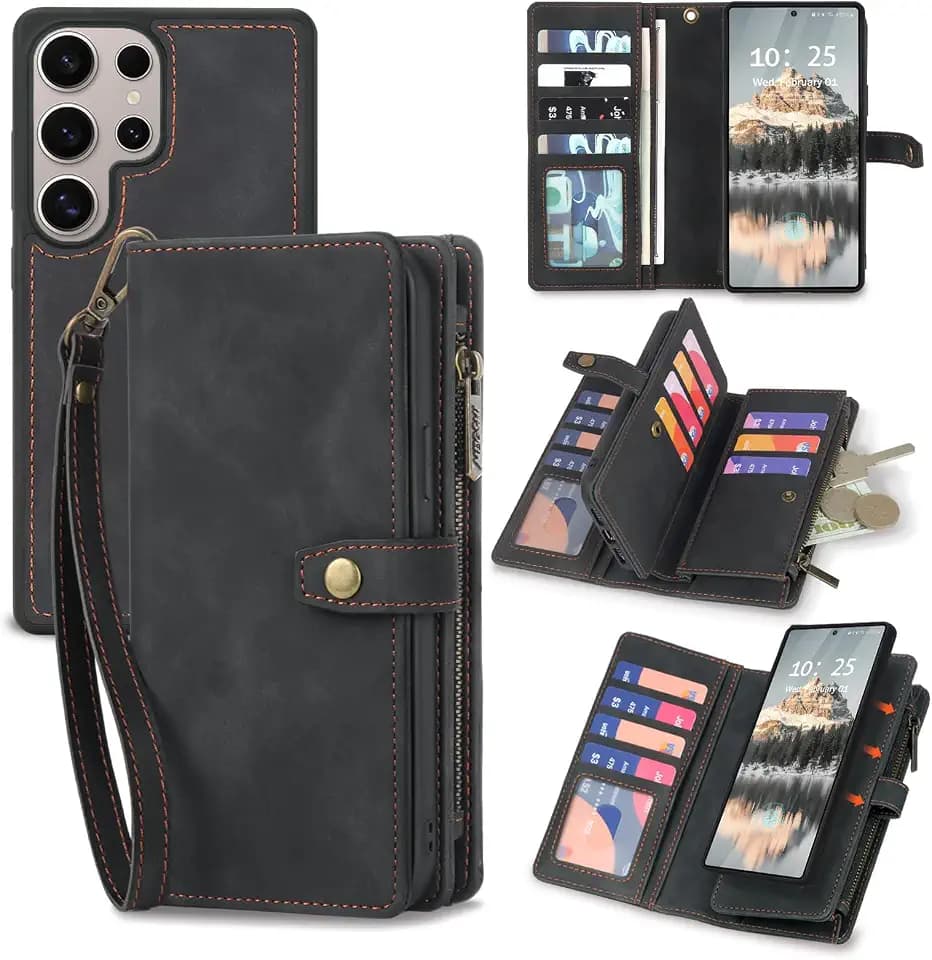 TwoHead for Samsung Galaxy S25 Ultra Wallet Case,11 Card Holders,Black