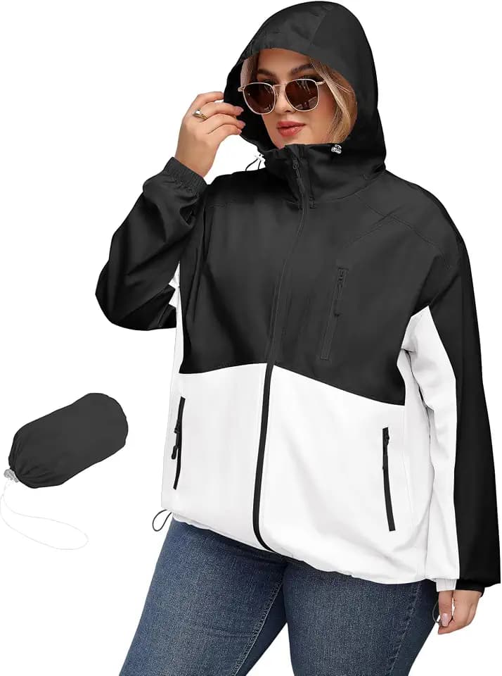 Avoogue Plus Size Womens Rain Jacket with Hood Waterproof Raincoats