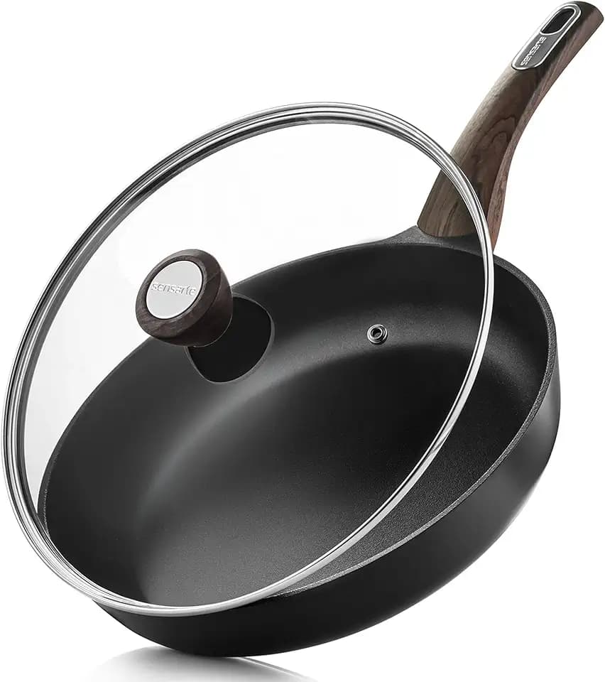SENSARTE Antihaft Bratpfanne mit Deckel 28cm Antihaft-Eierpfanne Schwarz