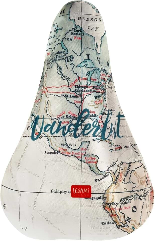 Legami - Sattelbezug für Fahrräder, wasserabweisend, universelle Passform, regendicht, staubdicht, Gummiband, 23 x 26 cm, Motiv Travel