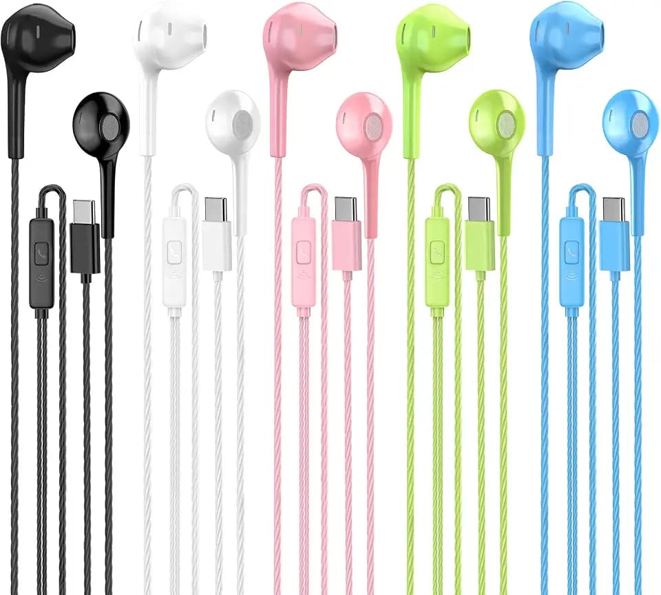 Jogteg USB C Wired Earbuds, 5 Pack Type C Headphones with Microphone