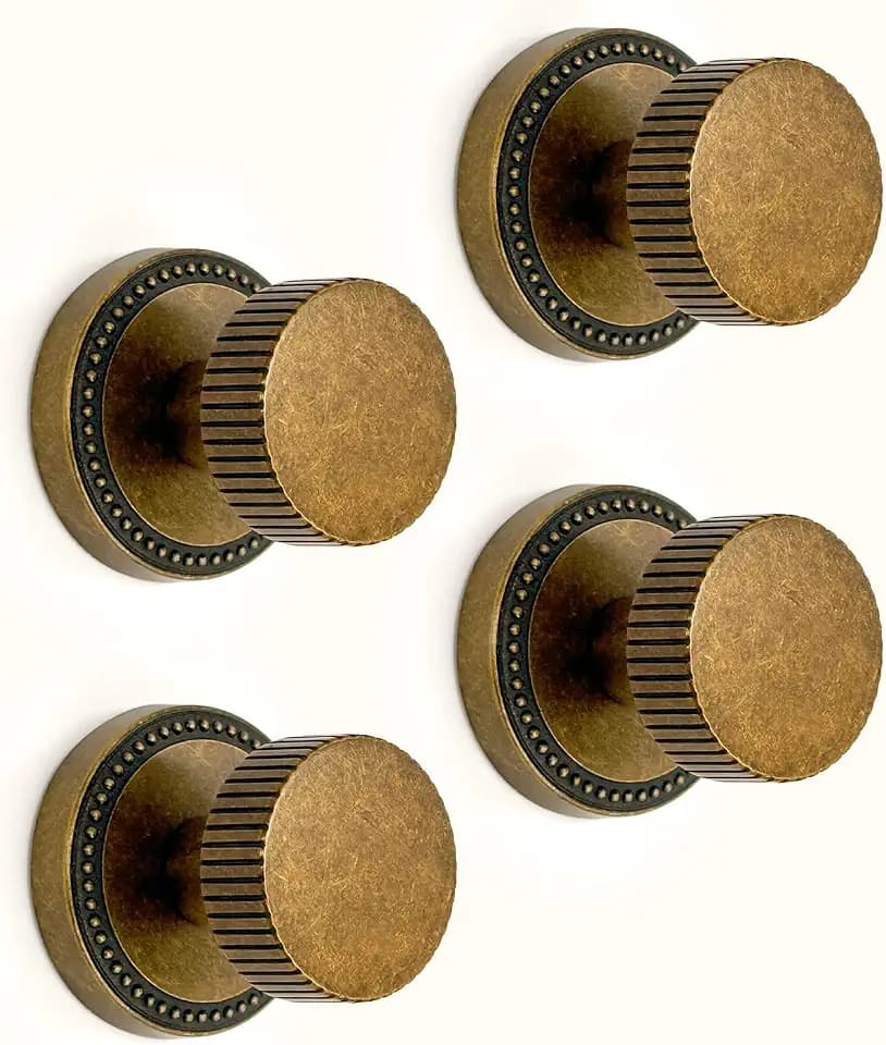Asidrama 4 Pack Antique Brass Passage Door Knobs with Lock, Vintage Door Handles with Antique Brass Door Knobs Interior for Bedroom or Bathroom, Heavy Duty Door Lever for Left Right Sided Doors