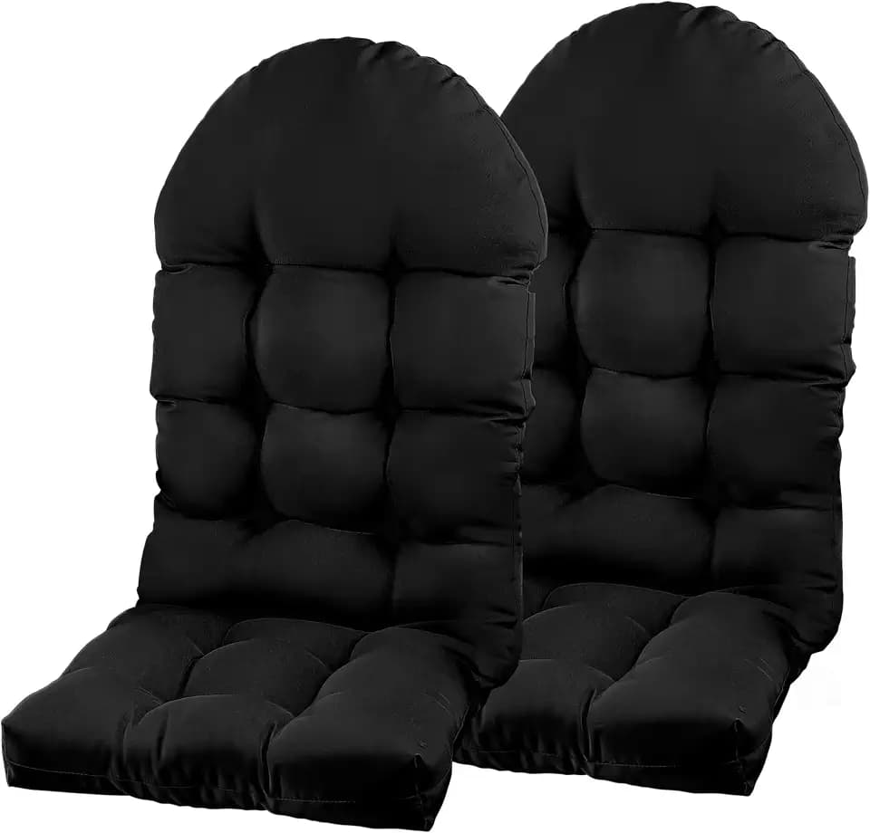 Adirondack Chair Cushion, Rocking Chair Cushion 44x19.4x4 inch, High Back Patio Cushions of Upper and Lower with Ties, Sunscreen and Fade-Resistant (Black, 2)