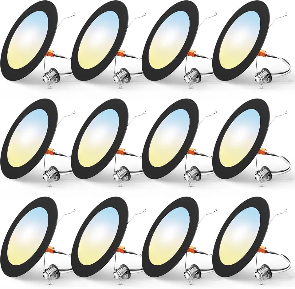 FREELICHT 12 Pack Retrofit LED Recessed Lighting 6 Inch, 5CCT, Black
