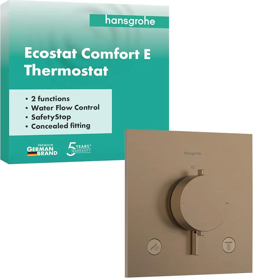 hansgrohe Ecostat Comfort E - Duschthermostat Unterputz, Duscharmatur mit Sicherheitssperre (SafetyStop) bei 40° C, Thermostat für die Dusche, Mischbatterie für 2 Verbraucher, Brushed Bronze, 33711140