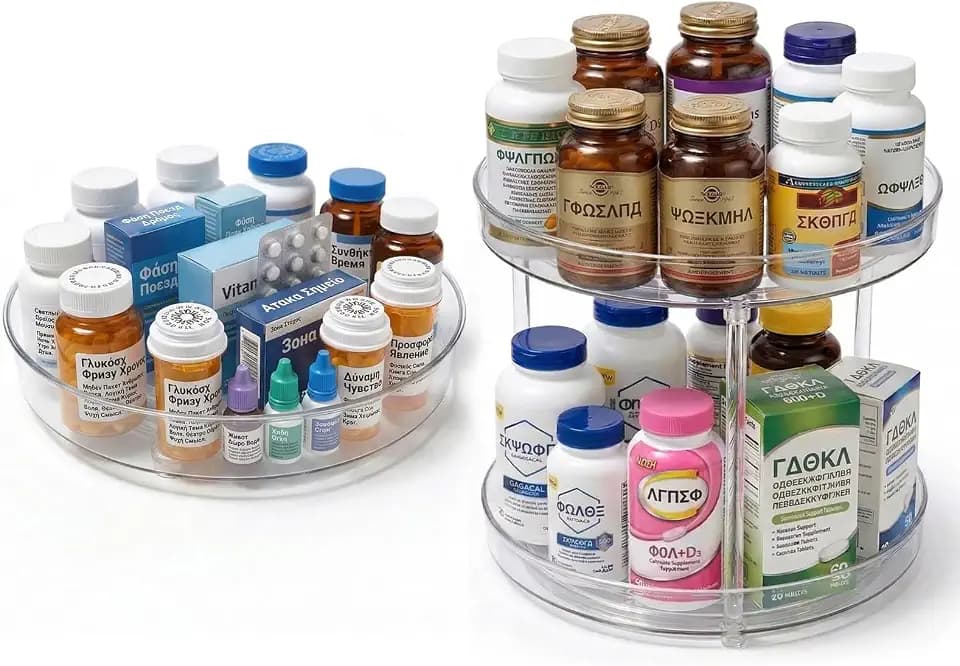 Vitamin Storage Organizer, 1 Tier 10.3" Rotary Turntable Organizer for Vitamin Bottles and Prescription Bottle, Bottle Organizer for Countertop, Bathroom Cabinet Storage