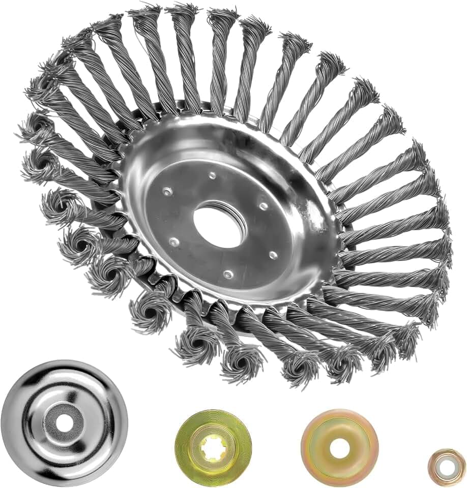 Unkrautbürste Freischneider, Wildkrautbürste für Motorsense, 8" Profi Unkrautbürste für Rasentrimmer, 25 mm Bohrung Stahlbürste für Rasenmäher Bürste, Entfernung von Unkraut und Moos(8 Zoll)