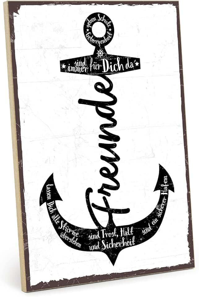 TypeStoff Holzschild mit Spruch – FREUNDE SIND EIN HAFEN – im Vintage-Look mit Zitat als Geschenk und Dekoration zum Thema Freundschaft - HS-00408