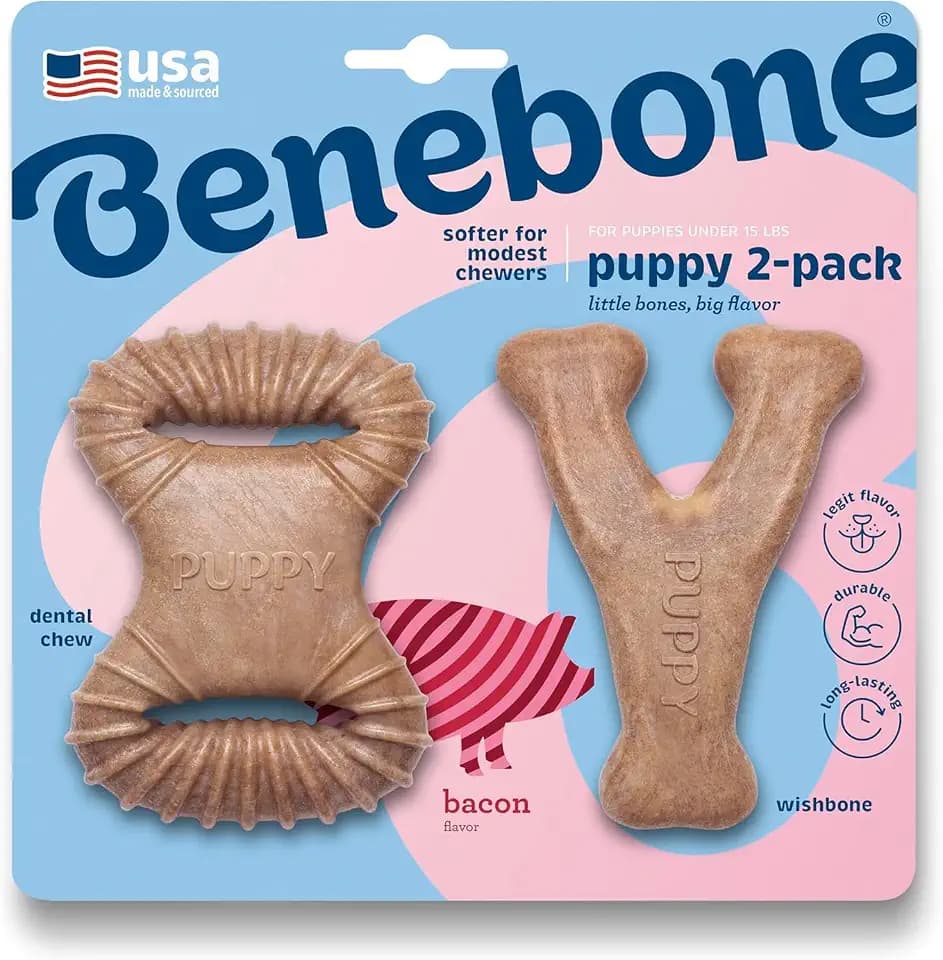 Benebone Welpen 2er-Pack Dental-Kau/Wishbone Kauspielzeug, Echter Speck