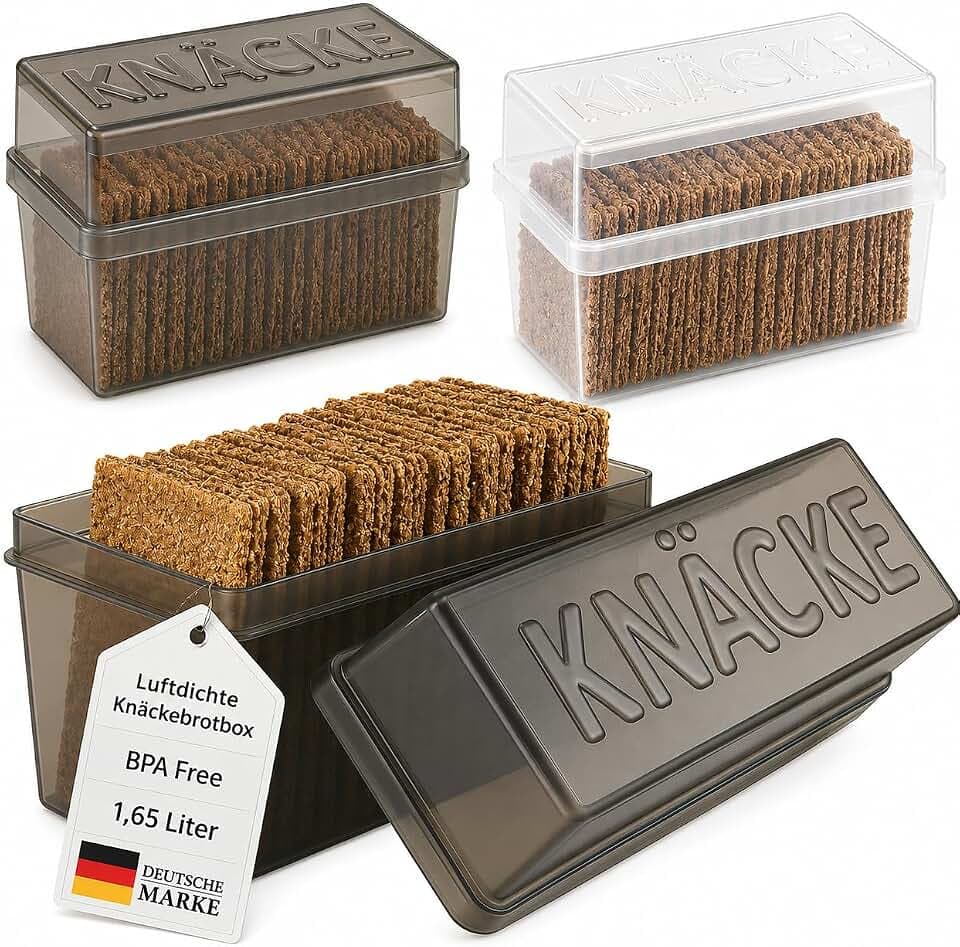 Knäckebrotdose Knäckebrot Box mit Deckel - Brotbox - luftdicht - Aufbewahrungsbox - Transparent/weiß (2 Stück - mix)
