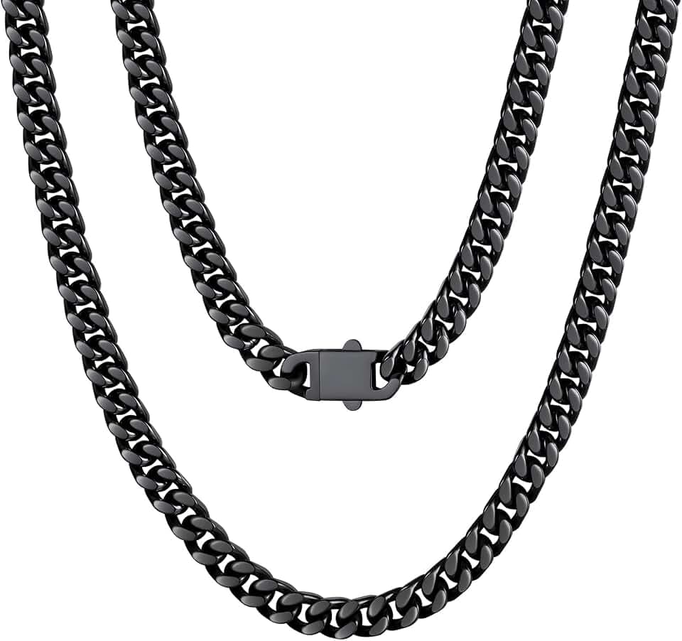 U7 Kette für Herren Damen Miami Panzerkette Edelstahl Halskette Schicke Kubanische Link Kette Schwer Gliederketten Hip Hop Halsschmuck Modeschmuck 5/7/9/12MM Breite Kettelänge 45-76CM wählbar