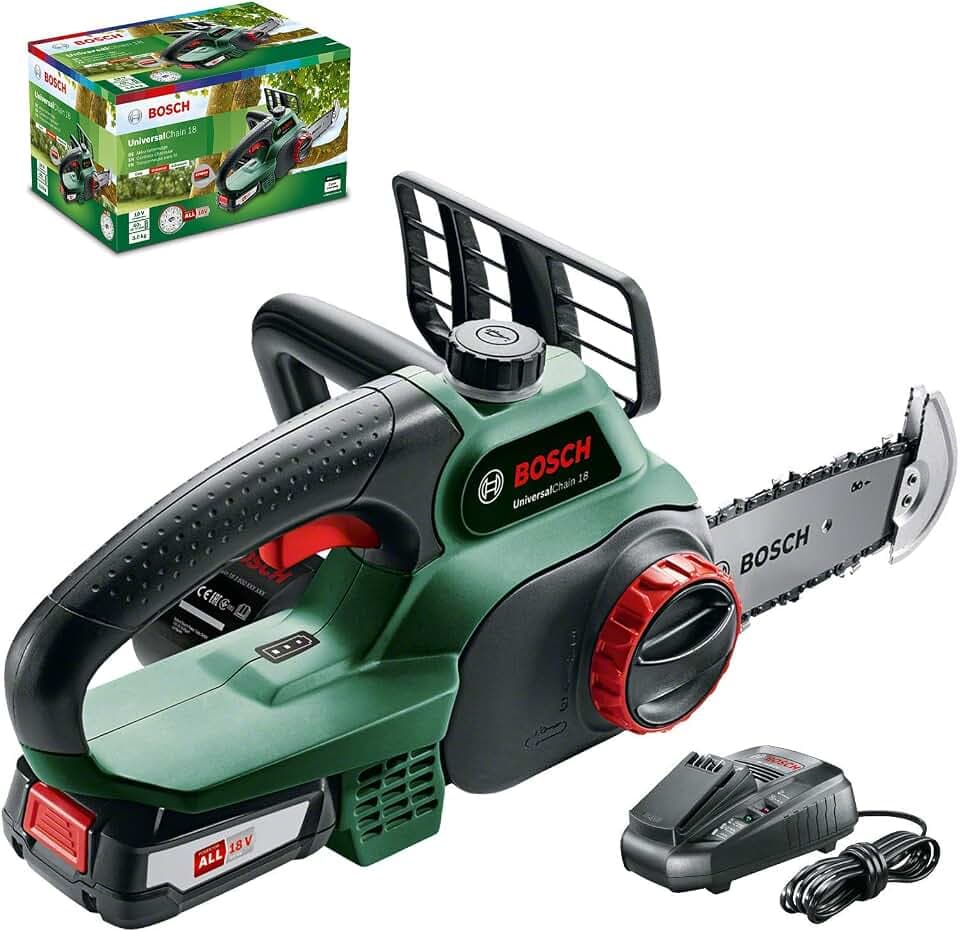 Bosch Akku-Kettensäge UniversalChain 18 | Akku 2,5 Ah, Ladegerät, SDS-System, Schwertlänge: 200 mm, 18-Volt-System