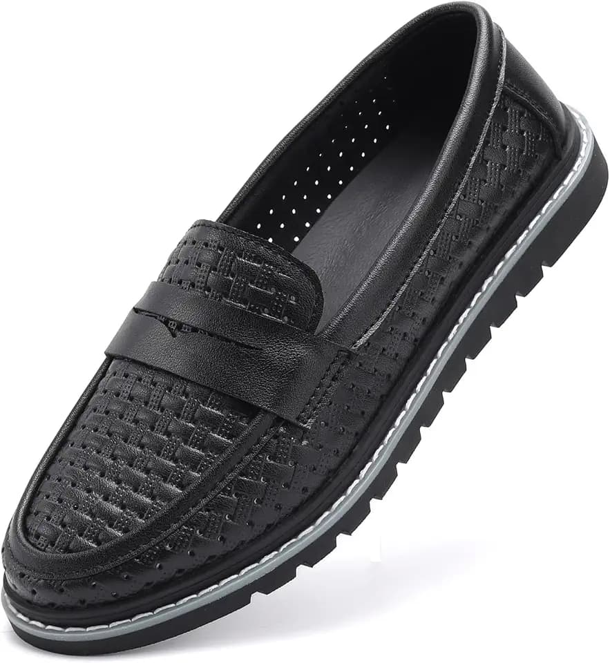 Women's Penny Loafers Leather Dress Shoes Comfortable Non-Slip Flats Soft Slip-on Walking Shoes Driving for Women
