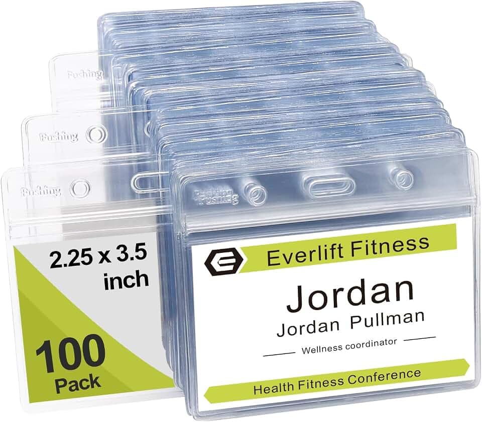 Namensschild Ausweishüllen Ausweishalter Ausweishuelle Namensschilder - Fushing 100 Stück Ausweishülle Horizontal Transparent ID Badge Holder Durchsichtige Namensschilder Kunststoff