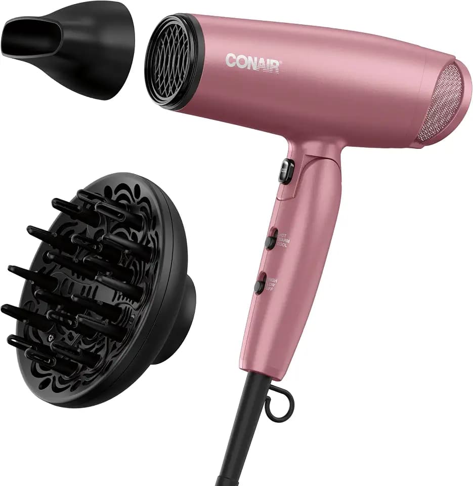 Conair Hair Dryer, Attachments Included, Folding Handle, 1875W, Dusty Rose