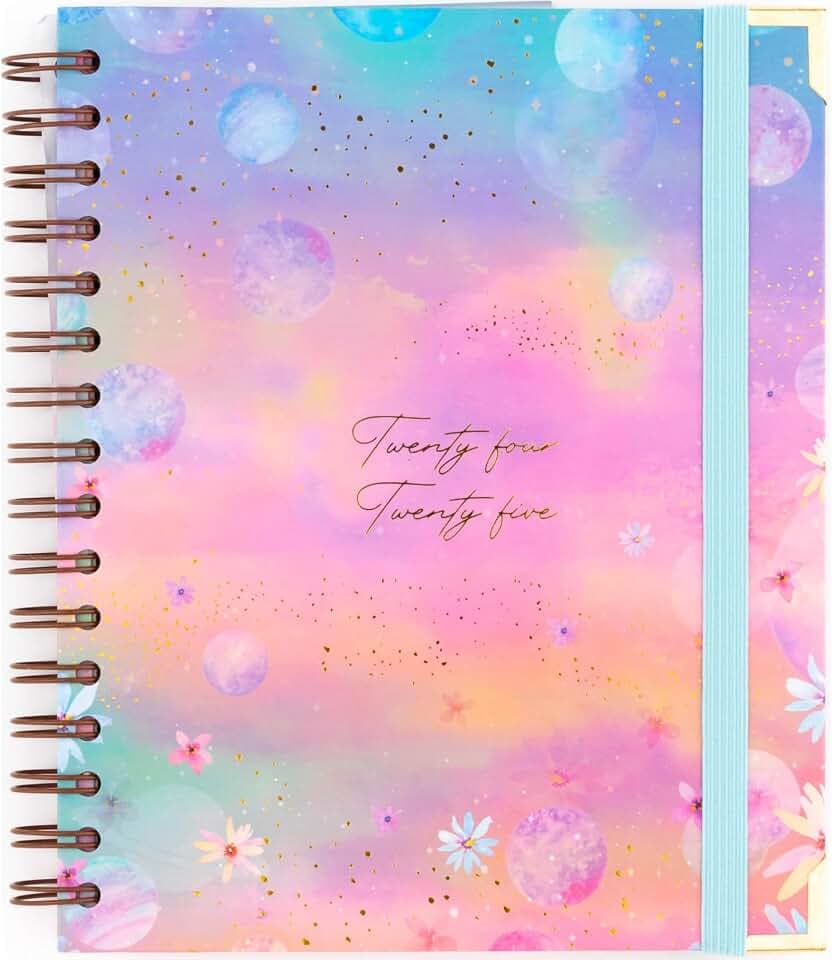 Takenote Akademische Tagesordnung 2024 2025 - Woche auf einer Seite, Größe A5 (16,5 x 20,5 cm), Index mit jedem Monat, Wire’o Spiralbindung, Spanisch und Englisch, September bis August - Sara