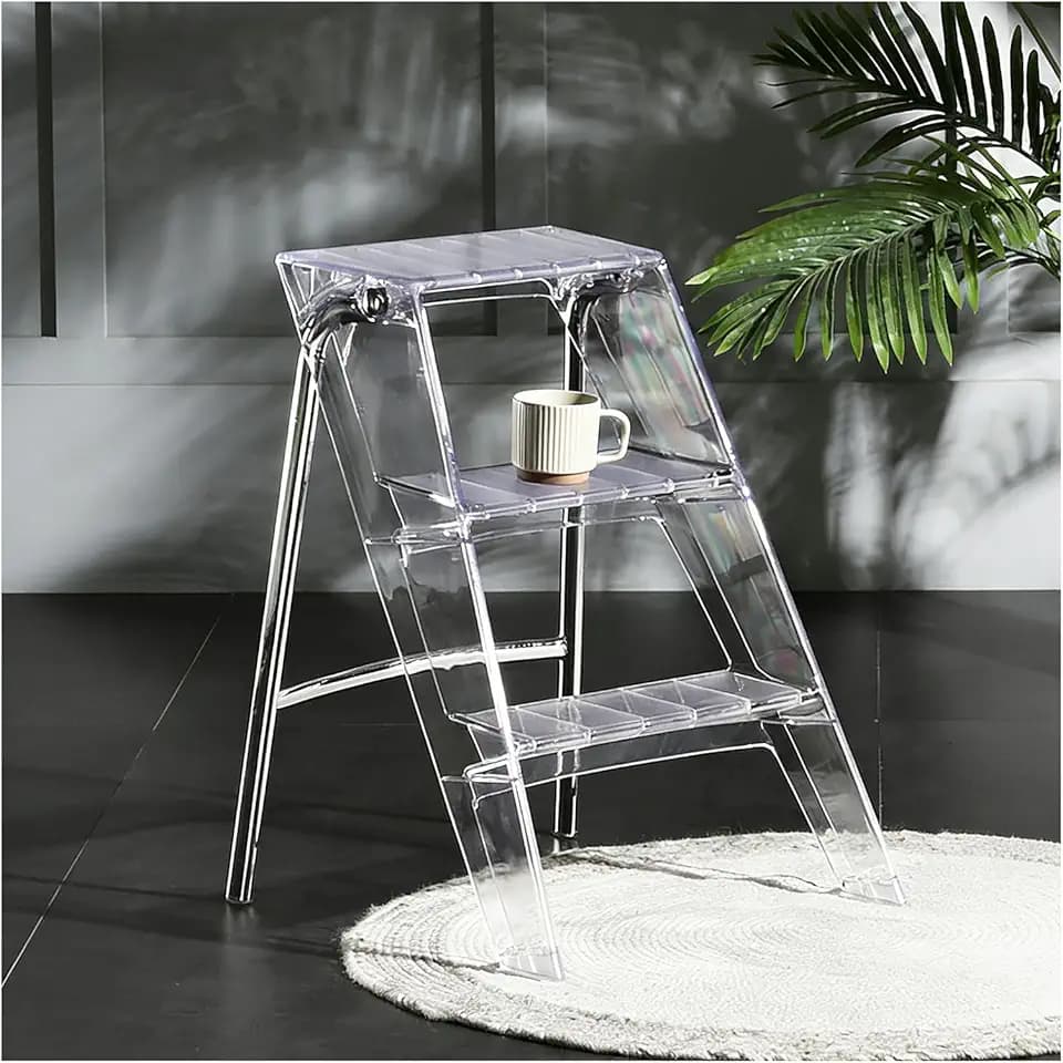 Faltbare Trittleiter 3 Stufen aus Acryl, Klappbarer Transparent Leiter